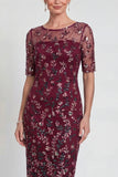 Burgundy Short Bodycon Appliqued Sparkly Mother of the Bride Dress