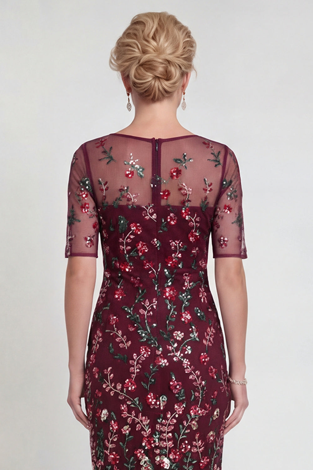 Burgundy Short Bodycon Appliqued Sparkly Mother of the Bride Dress