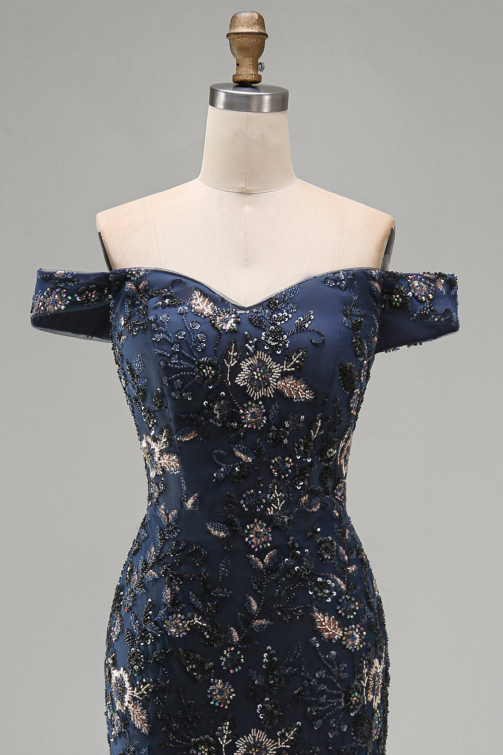Sparkly Navy Long Mermaid Floral Lace Mother of the Bride Dress