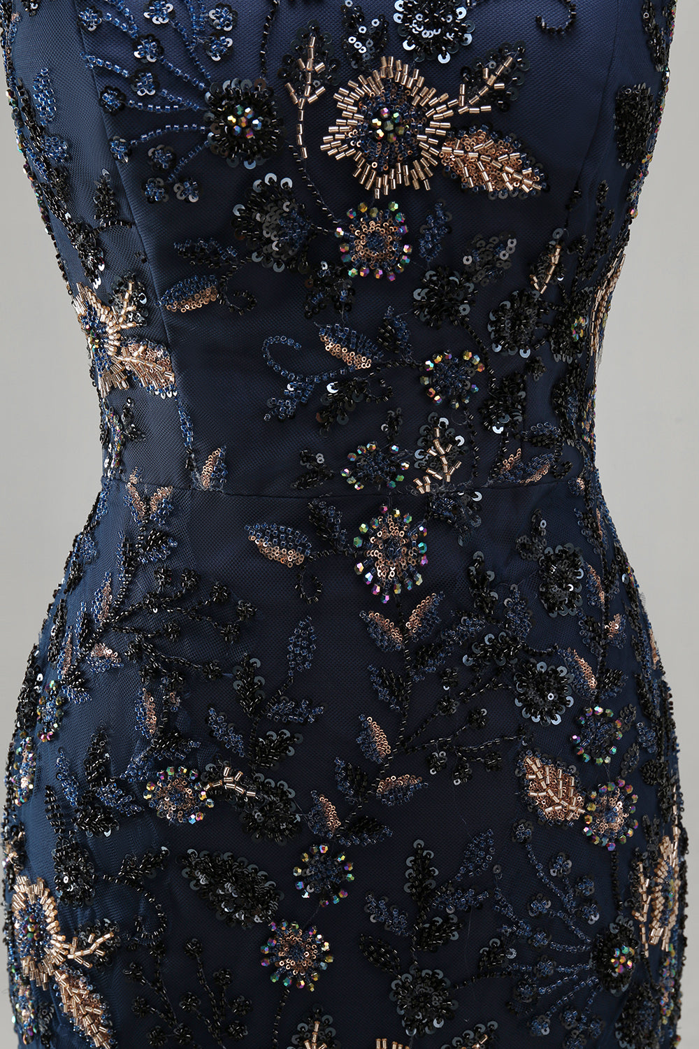 Sparkly Navy Long Mermaid Floral Lace Mother of the Bride Dress