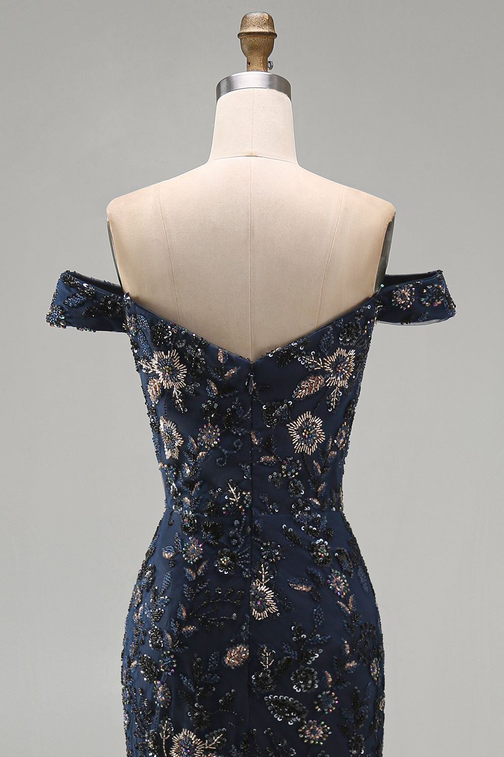 Sparkly Navy Long Mermaid Floral Lace Mother of the Bride Dress