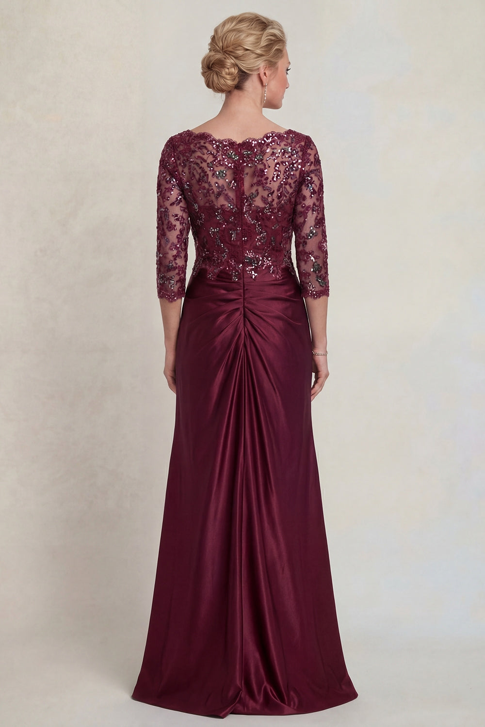 Sparkly Burgundy Long Floral Mermaid V Neck Mother of the Bride Dress
