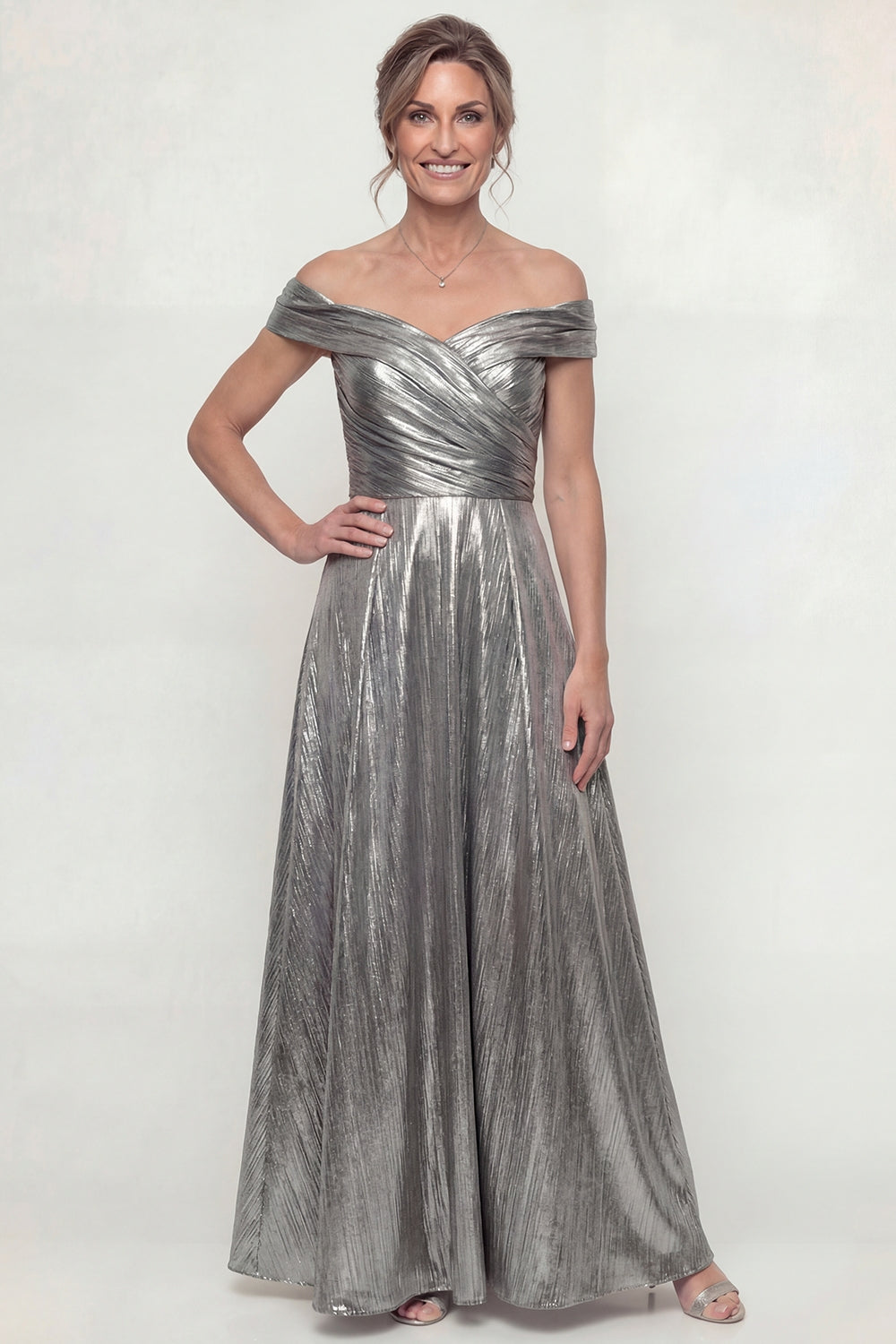 Grey Silver Long A Line Off the Shoulder Mother of the Bride Dress