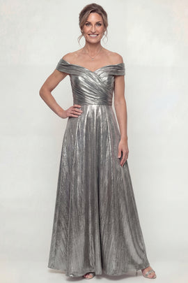 Grey Silver Long A Line Off the Shoulder Mother of the Bride Dress