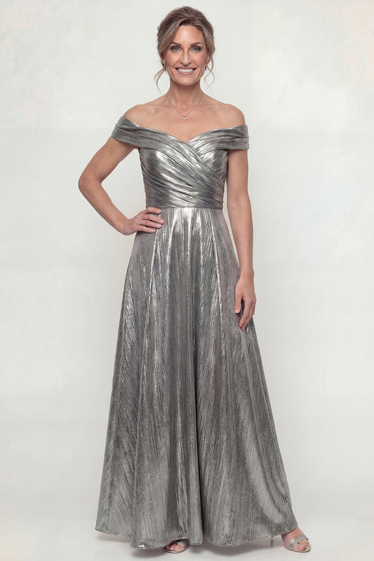 Grey Silver Long A Line Off the Shoulder Mother of the Bride Dress