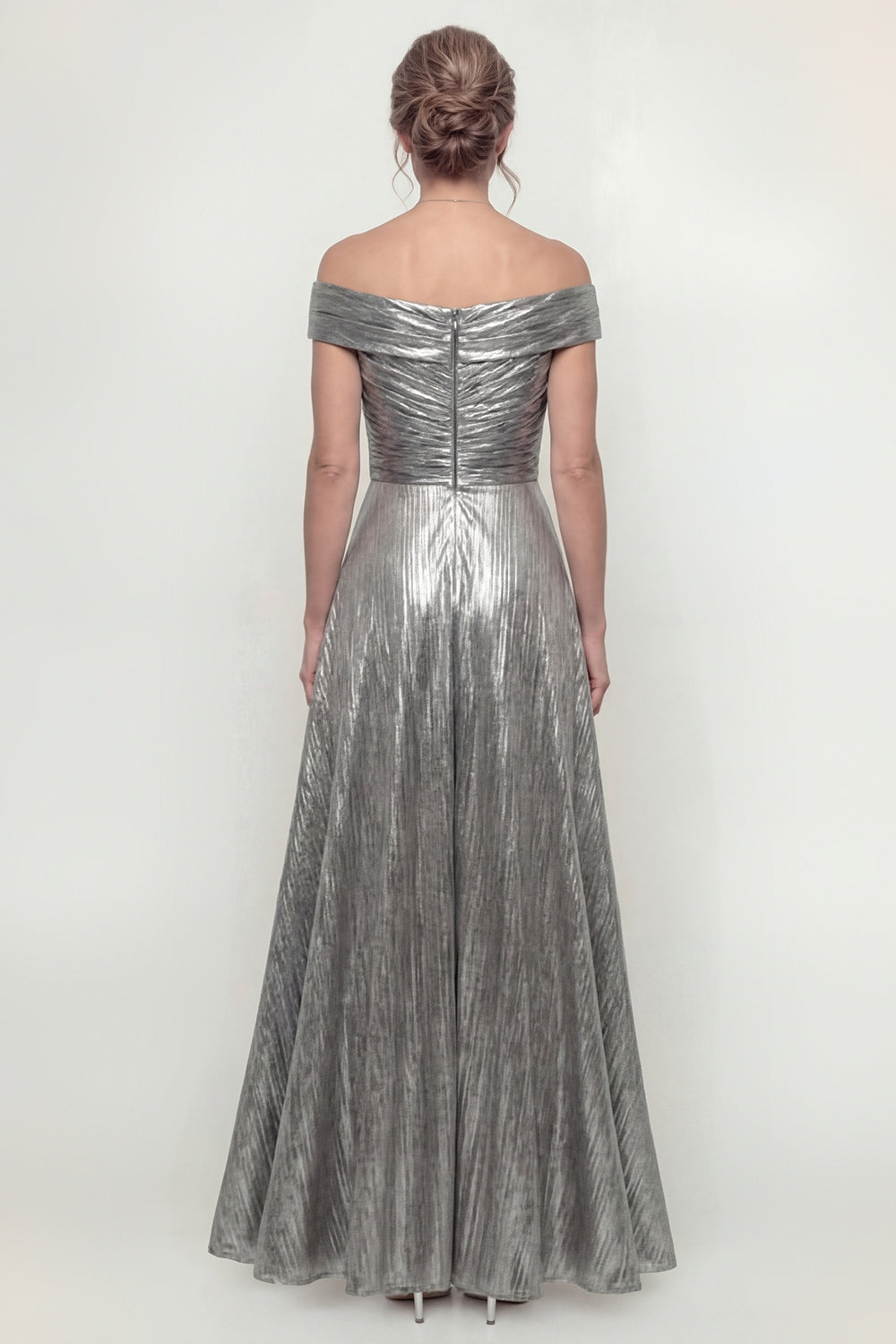Grey Silver Long A Line Off the Shoulder Mother of the Bride Dress