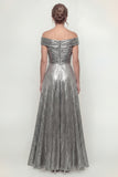 Grey Silver Long A Line Off the Shoulder Mother of the Bride Dress