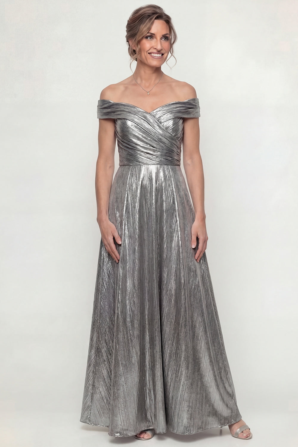 Grey Silver Long A Line Off the Shoulder Mother of the Bride Dress
