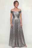 Grey Silver Long A Line Off the Shoulder Mother of the Bride Dress