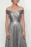 Grey Silver Long A Line Off the Shoulder Mother of the Bride Dress