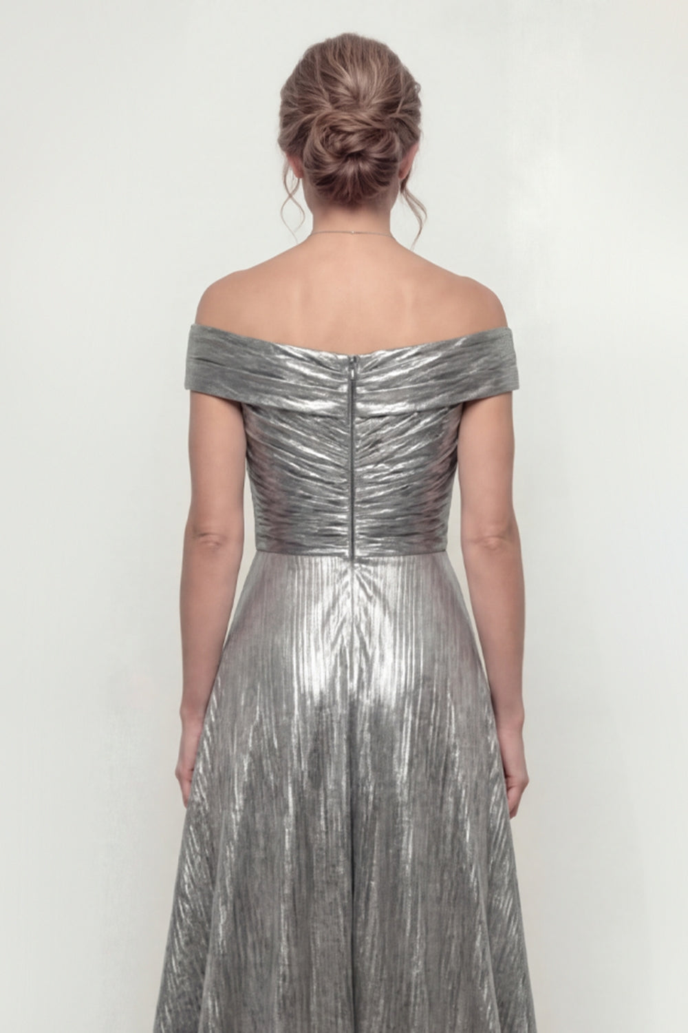 Grey Silver Long A Line Off the Shoulder Mother of the Bride Dress