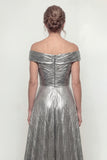 Grey Silver Long A Line Off the Shoulder Mother of the Bride Dress