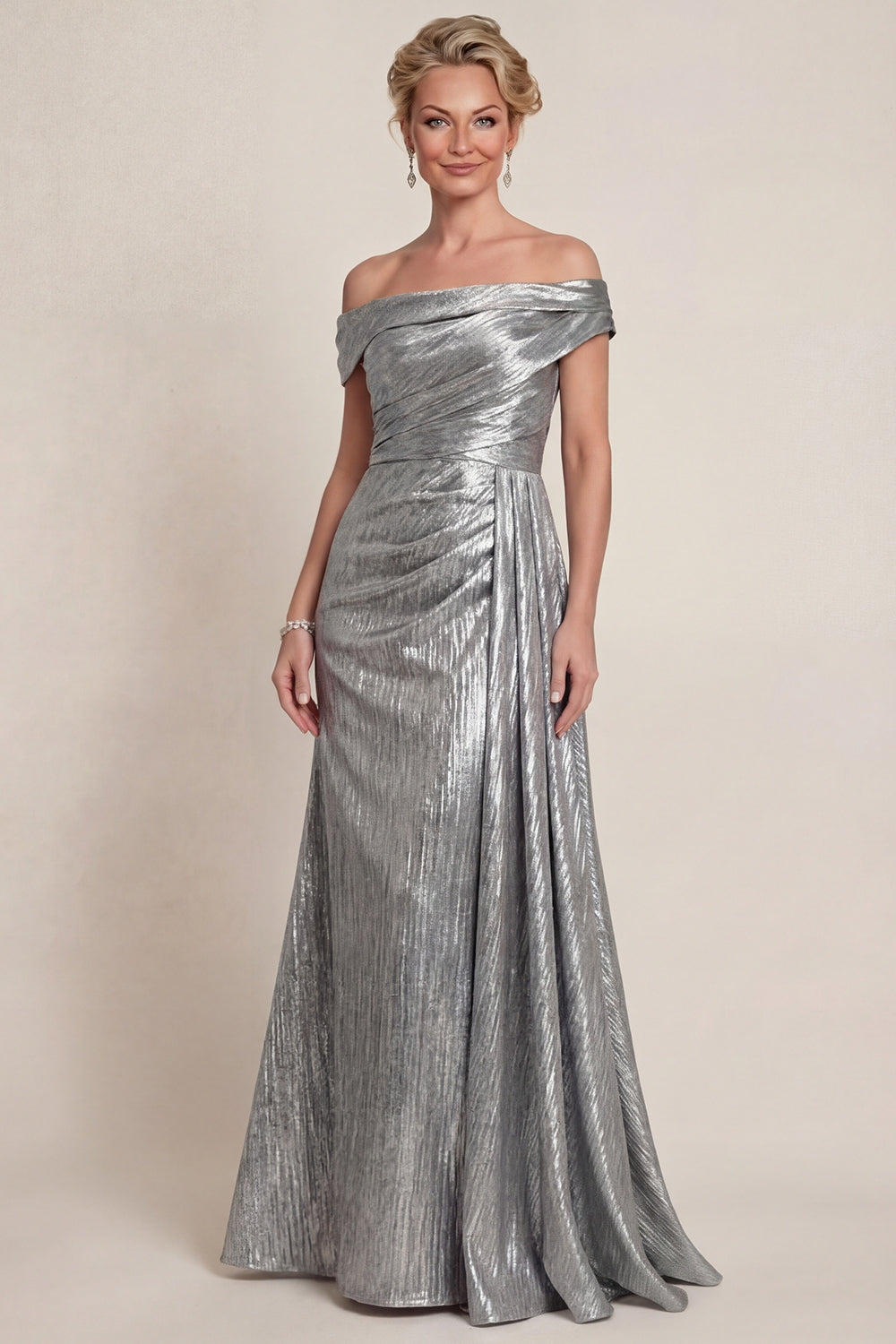 Grey Silver Long Mermaid Off the Shoulder Mother of the Bride Dress