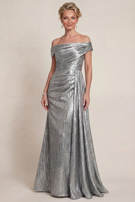Grey Silver Long Mermaid Off the Shoulder Mother of the Bride Dress