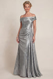 Grey Silver Long Mermaid Off the Shoulder Mother of the Bride Dress