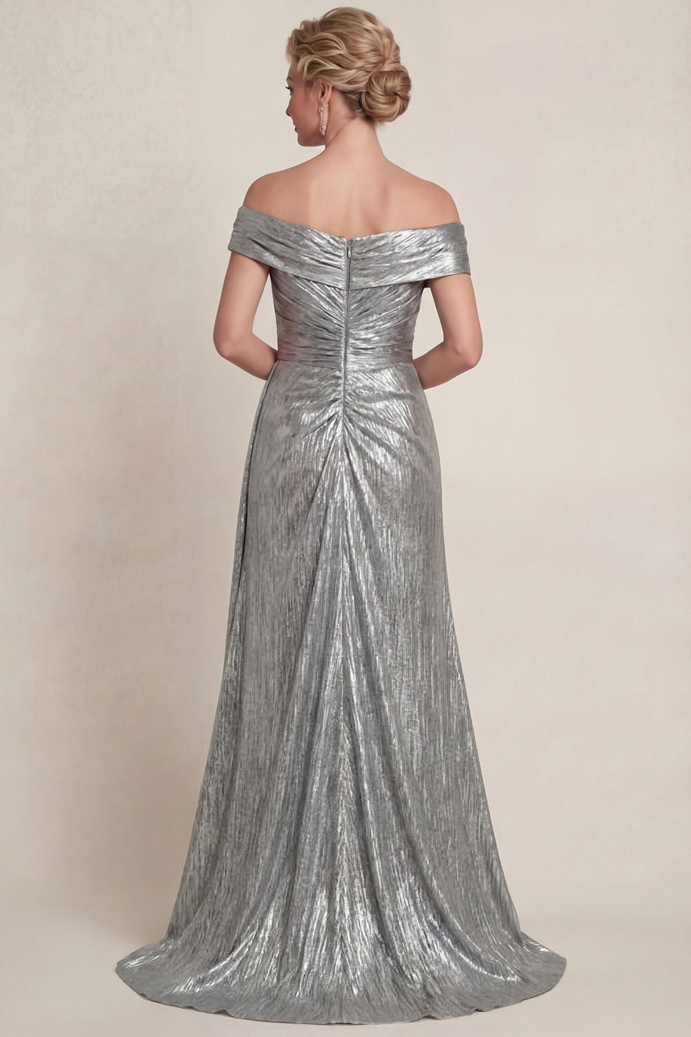 Grey Silver Long Mermaid Off the Shoulder Mother of the Bride Dress