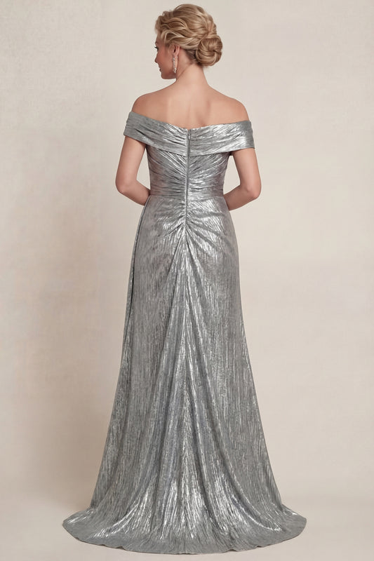 Grey Silver Long Mermaid Off the Shoulder Mother of the Bride Dress