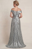 Grey Silver Long Mermaid Off the Shoulder Mother of the Bride Dress