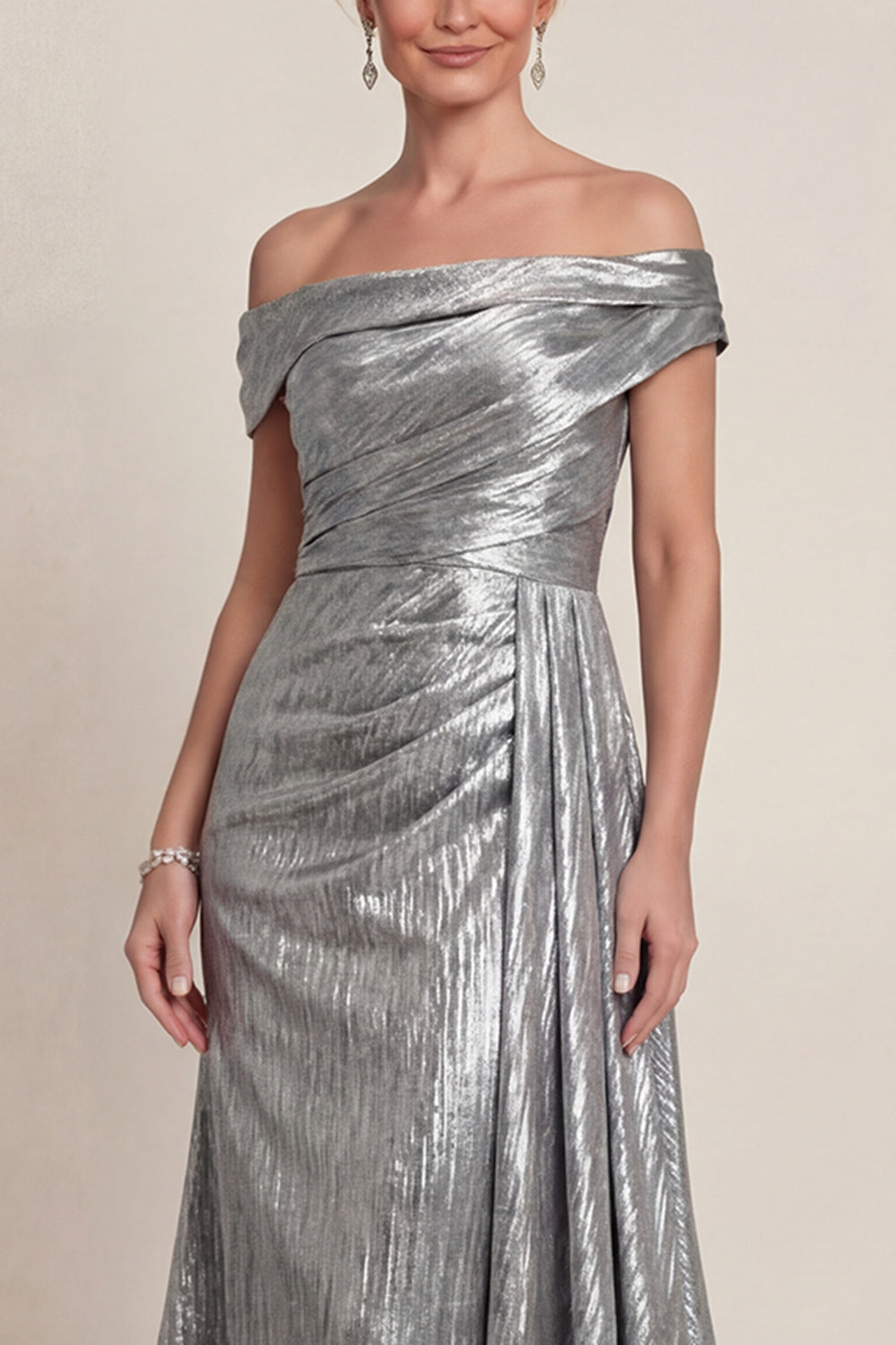 Grey Silver Long Mermaid Off the Shoulder Mother of the Bride Dress