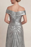 Grey Silver Long Mermaid Off the Shoulder Mother of the Bride Dress