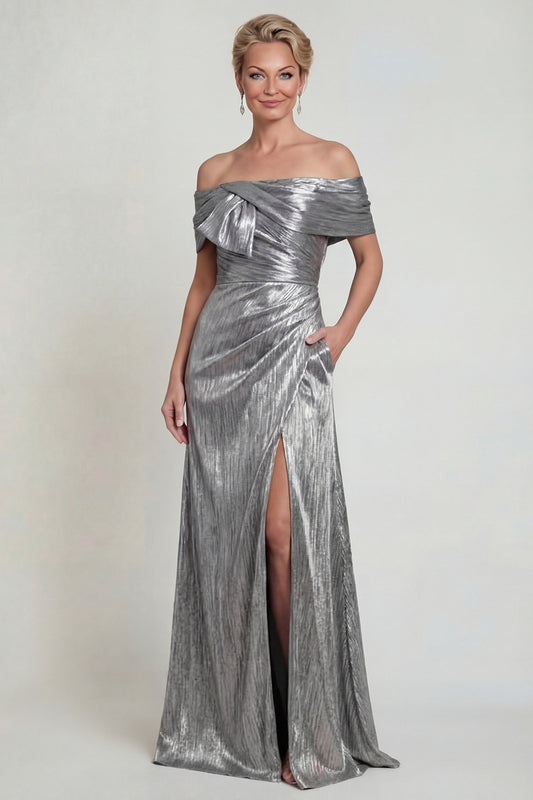 Grey Silver Mermaid Long Off the Shoulder Mother of the Bride Dress