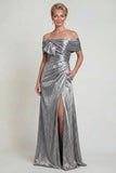 Grey Silver Mermaid Long Off the Shoulder Mother of the Bride Dress