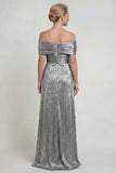 Grey Silver Mermaid Long Off the Shoulder Mother of the Bride Dress