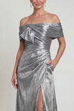 Grey Silver Mermaid Long Off the Shoulder Mother of the Bride Dress