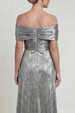 Grey Silver Mermaid Long Off the Shoulder Mother of the Bride Dress
