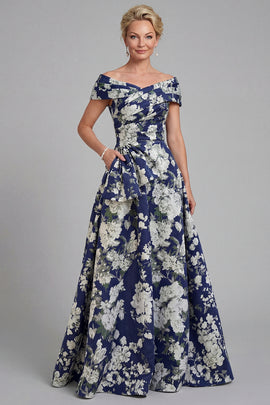 Zapakasa Women Navy Long Floral Mother of the Bride Dress with Bow Off the Shoulder Ruched A Line Wedding Guest Dress with Pockets Zapakasa Women Navy Long Floral Mother of the Bride Dress with Bow Off the Shoulder Ruched A Line Wedding Guest Dress with Pockets