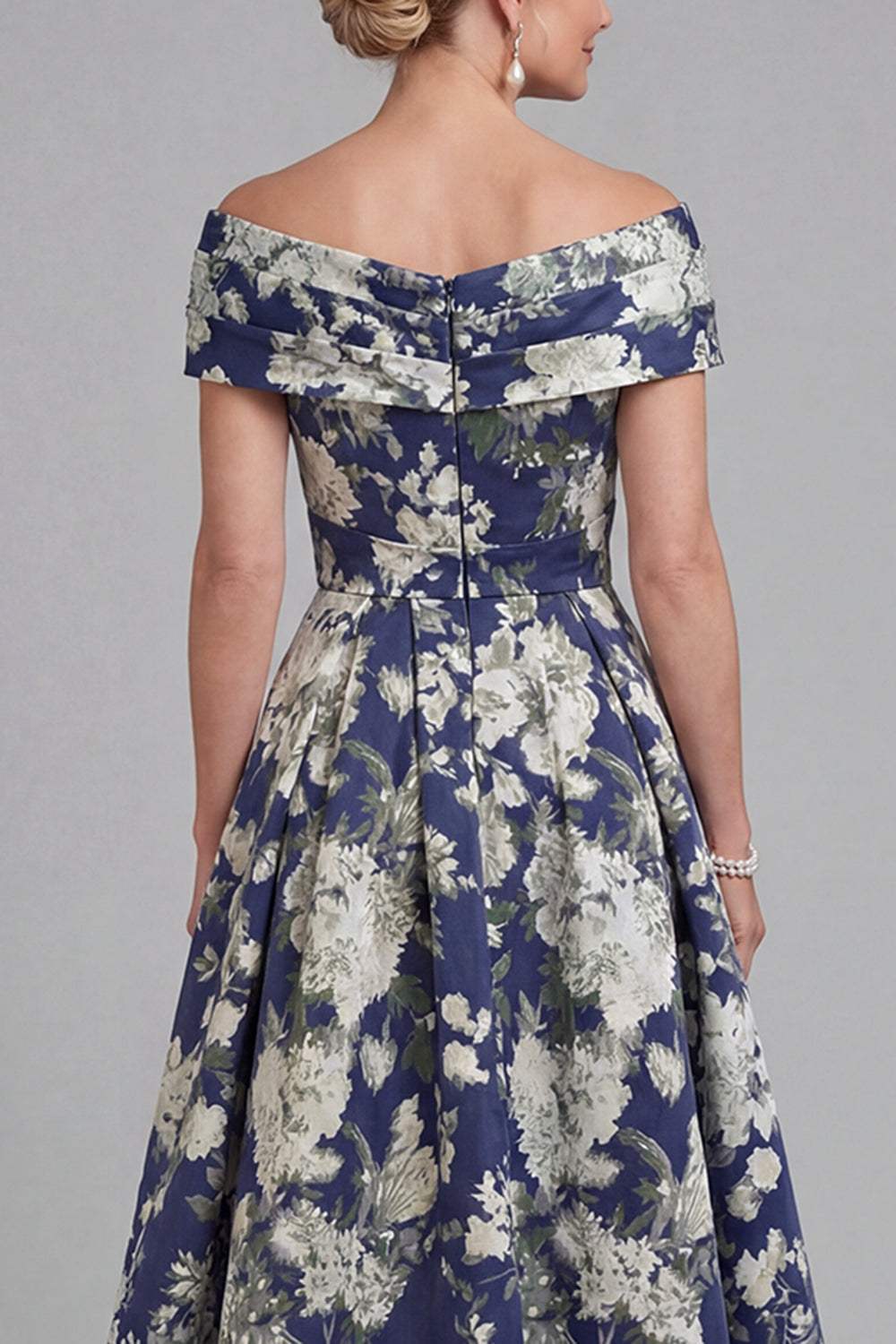 Navy Long A Line Floral Mother of the Bride Dress with Pockets