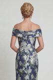 Navy Off the Shoulder Long Floral Mermaid Mother of the Bride Dress