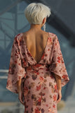 Floral Dusty Rose Boat Neck Long Mother of the Bride Dress with Pockets