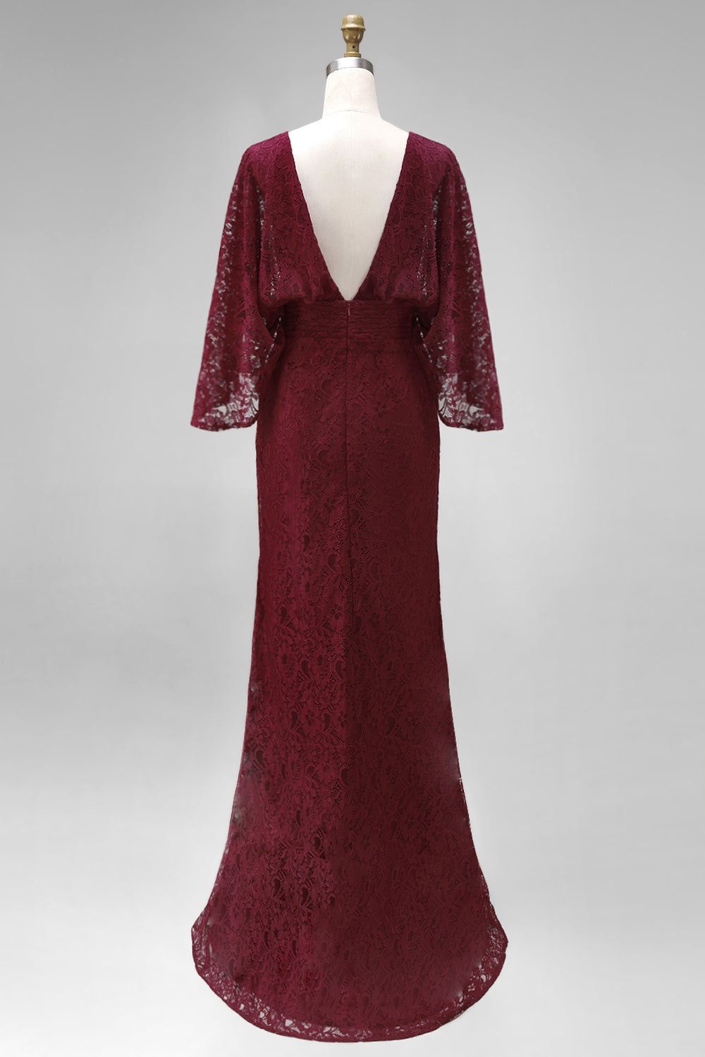Burgundy Floral Lace Sheath Boat Neck Long Mother of the Bride Dress with Pockets