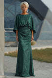 Pine Floral Sheath Jacquard Long Mother of the Bride Dress with Sleeves