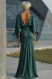 Pine Floral Sheath Jacquard Long Mother of the Bride Dress with Sleeves