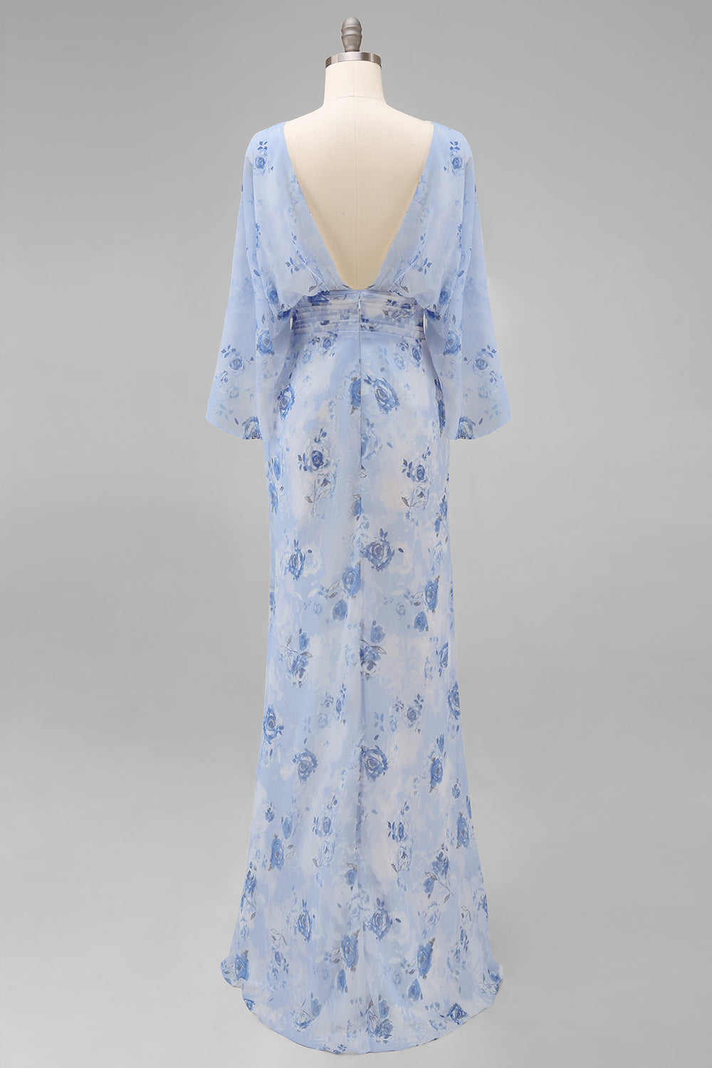 Floral Dusty Rose Boat Neck Chiffon Sheath Long Mother of the Bride Dress with Pockets