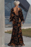 Floral Brown Sheath Boat Neck Long Mother of the Bride Dress with Pockets