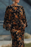 Floral Brown Sheath Boat Neck Long Mother of the Bride Dress with Pockets