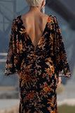 Floral Brown Sheath Boat Neck Long Mother of the Bride Dress with Pockets