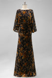 Floral Brown Sheath Boat Neck Long Mother of the Bride Dress with Pockets