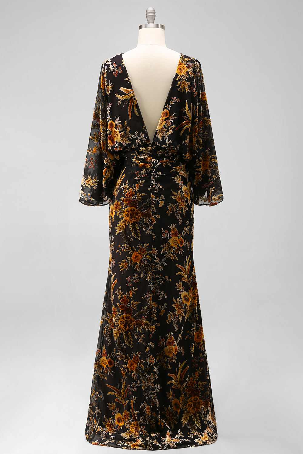 Floral Brown Sheath Boat Neck Long Mother of the Bride Dress with Pockets