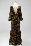Floral Brown Sheath Boat Neck Long Mother of the Bride Dress with Pockets
