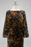 Floral Brown Sheath Boat Neck Long Mother of the Bride Dress with Pockets
