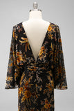 Floral Brown Sheath Boat Neck Long Mother of the Bride Dress with Pockets