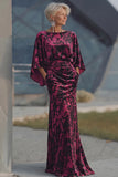 Floral Dark Green Sheath Velvet Boat Neck Long Mother of the Bride Dress with Pockets