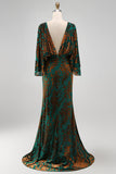 Floral Dark Green Sheath Velvet Boat Neck Long Mother of the Bride Dress with Pockets