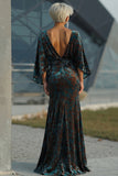 Floral Dark Green Sheath Velvet Boat Neck Long Mother of the Bride Dress with Pockets