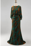 Floral Dark Green Sheath Velvet Boat Neck Long Mother of the Bride Dress with Pockets