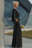 Floral Dark Green Sheath Velvet Boat Neck Long Mother of the Bride Dress with Pockets